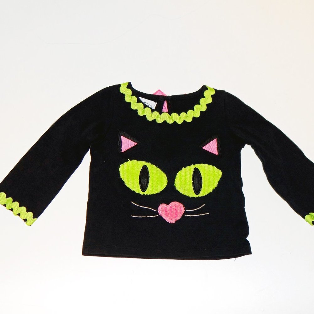 Mud Pie Baby Halloween Black Cat shirt 12-18 mo. Green Eyes Boutique